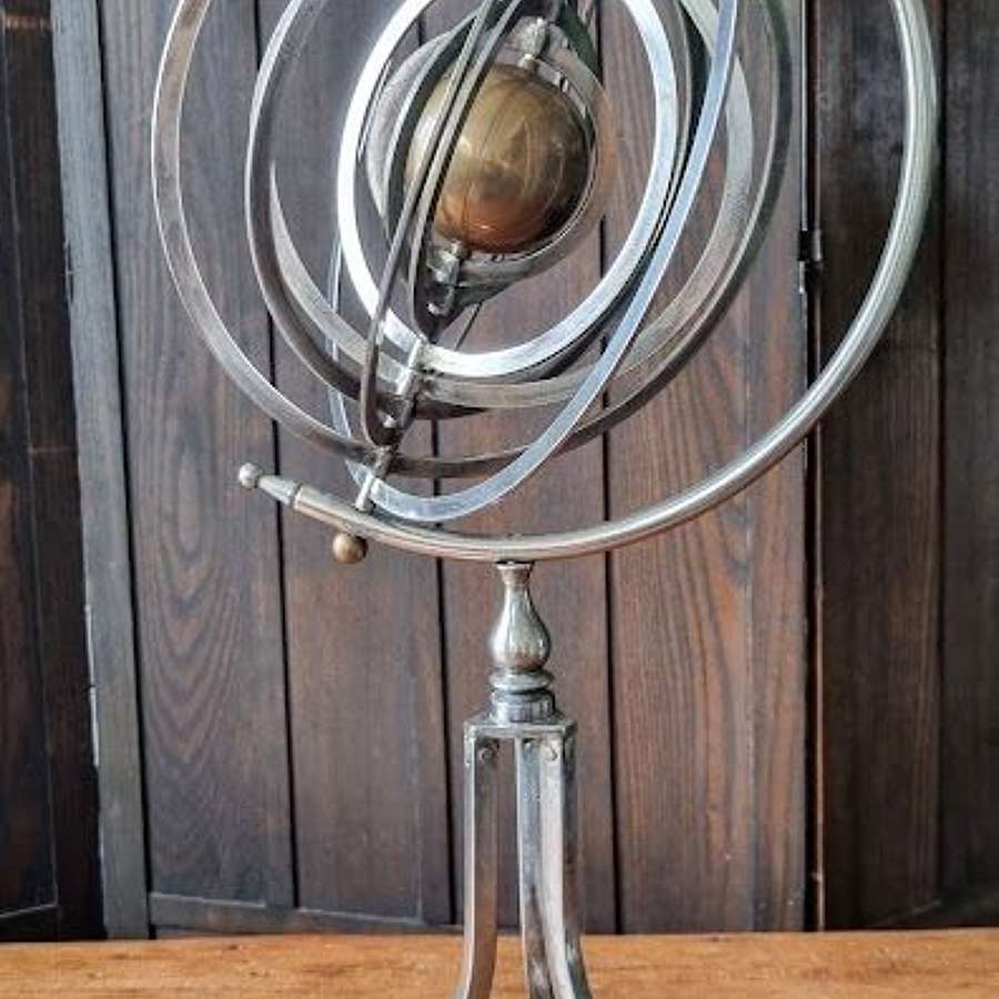 Chrome and brass Copernican armillary sphere